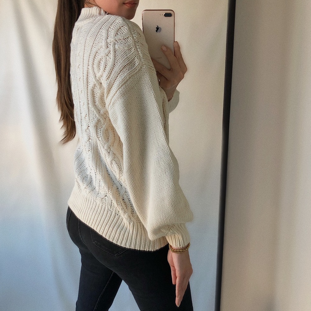 THE CABLE KNIT SWEATER — In Cream - Picture 3 of 10